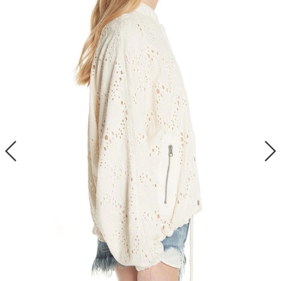 Free People Daisy Jane Bomber Jacket Cream Neutral Floral Embroidery Women’s XS - Picture 5 of 6